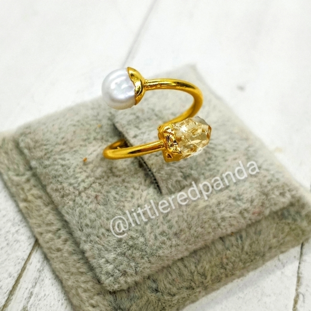 Citrine and biwa pearl wrap ring - Picture 3 of 5